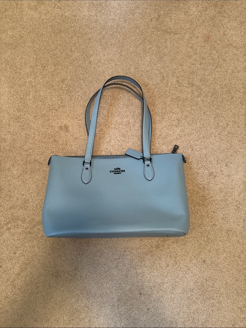 Coach Dusty Blue Leather Tote with Dual Straps also including a Coach Wallet
